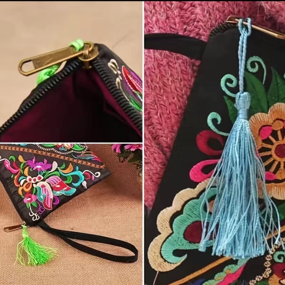Embroidered Tibetan colorful gesang flower clutch / NWOT - Picture 8 of 8